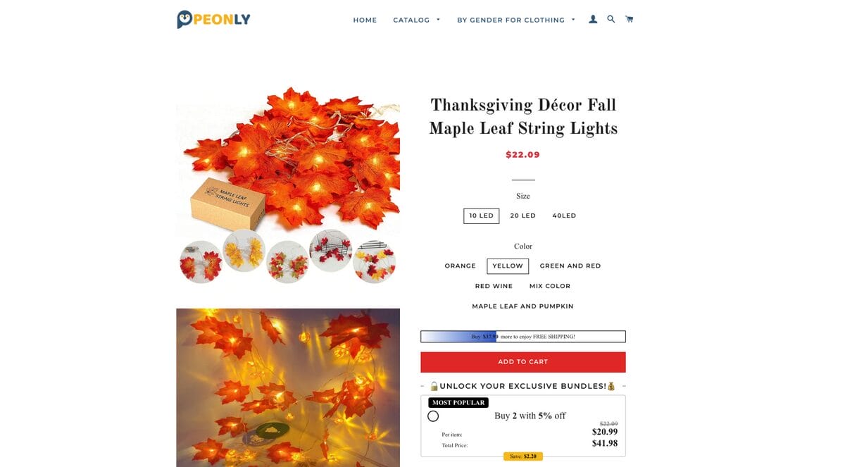 Seller website of a Thanksgiving Fall Maple Leaf String Lights, one of the best dropshipping products for November 2026