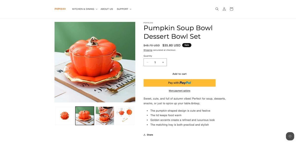 Seller website of a pumpkin bowl set, one of the best dropshipping products for November 2026