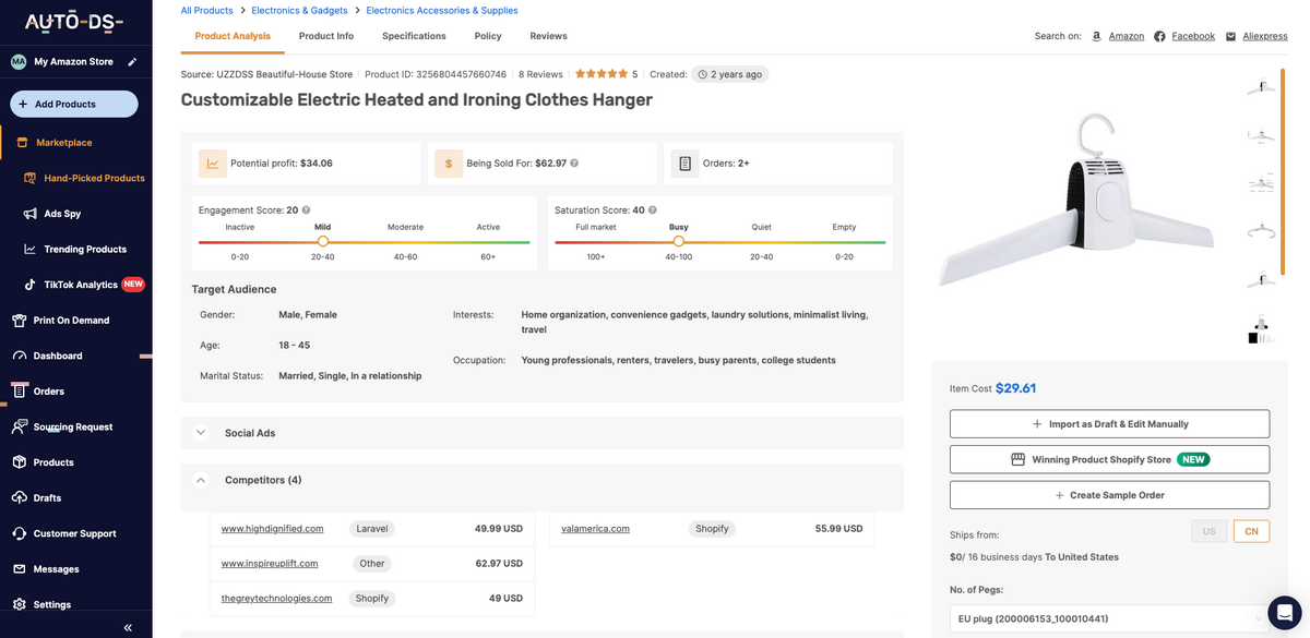 Electric Heated / Ironing Clothes Hanger, one of the best dropshipping products for November 2026