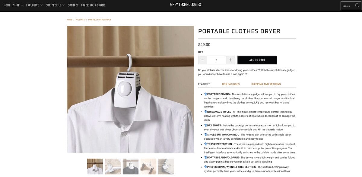 Seller website of an Electric Heated / Ironing Clothes Hanger, one of the best dropshipping products for November 2026