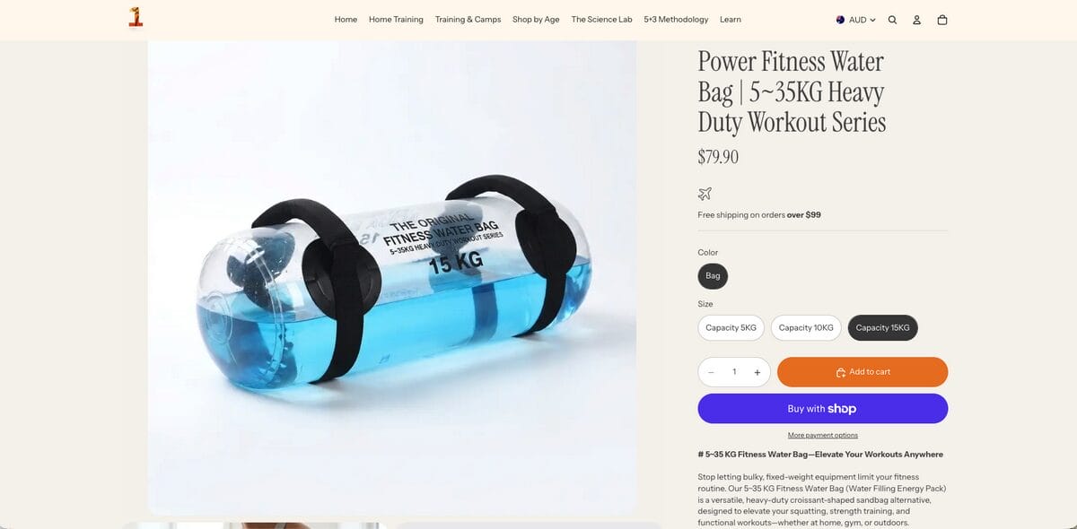 Seller website of a Water weight bag, one of the best dropshipping products for November 2026