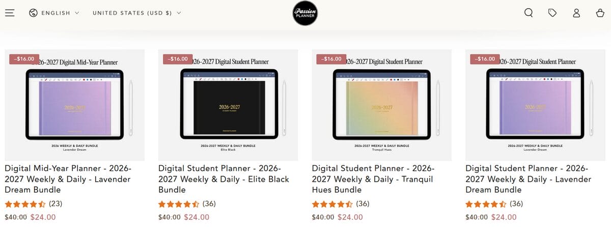 Digital planners product page