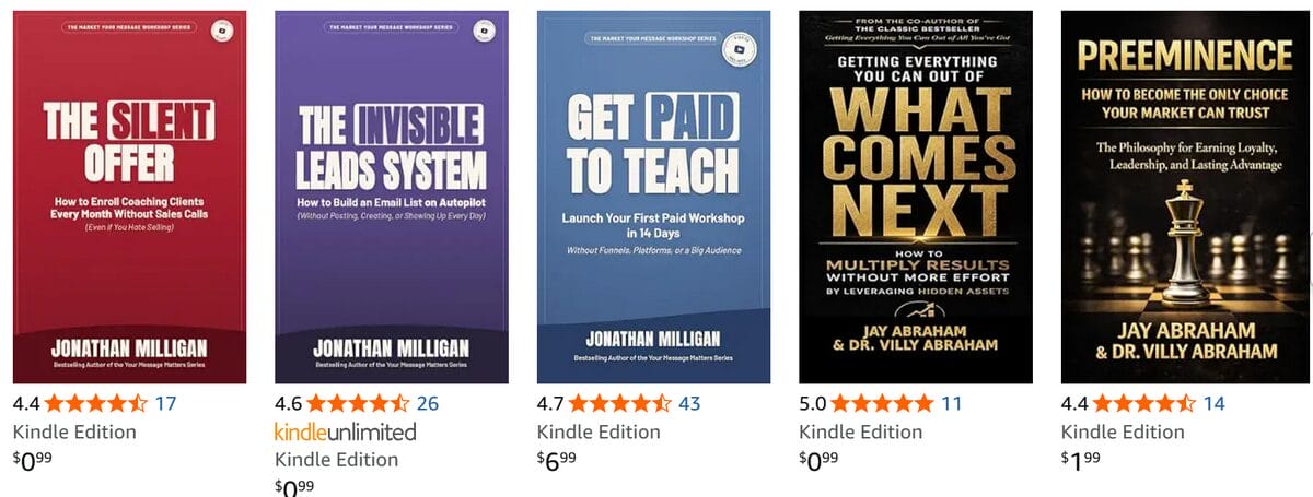 Selection of marketing and business eBooks available as Kindle digital editions on Amazon