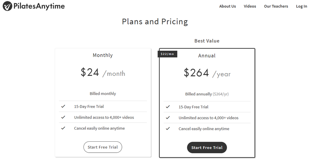 Pilates Anytime content membership plans