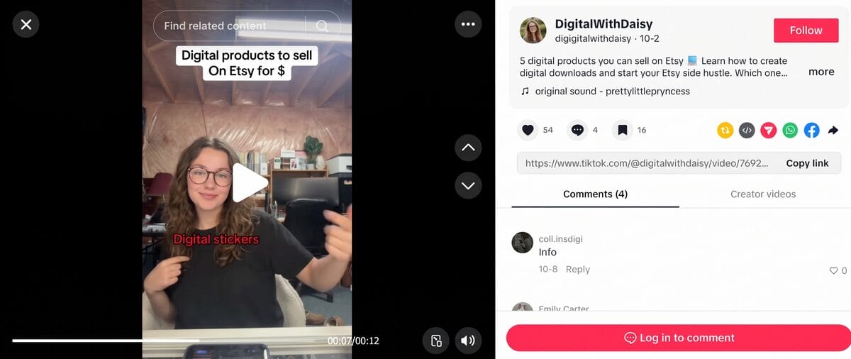 TikTok video promoting digital products to sell on Etsy