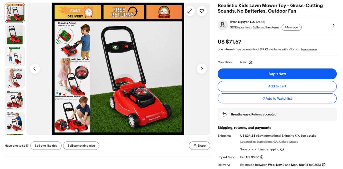 Kids Lawn Mower, one of the best dropshipping toys to sell in 2027