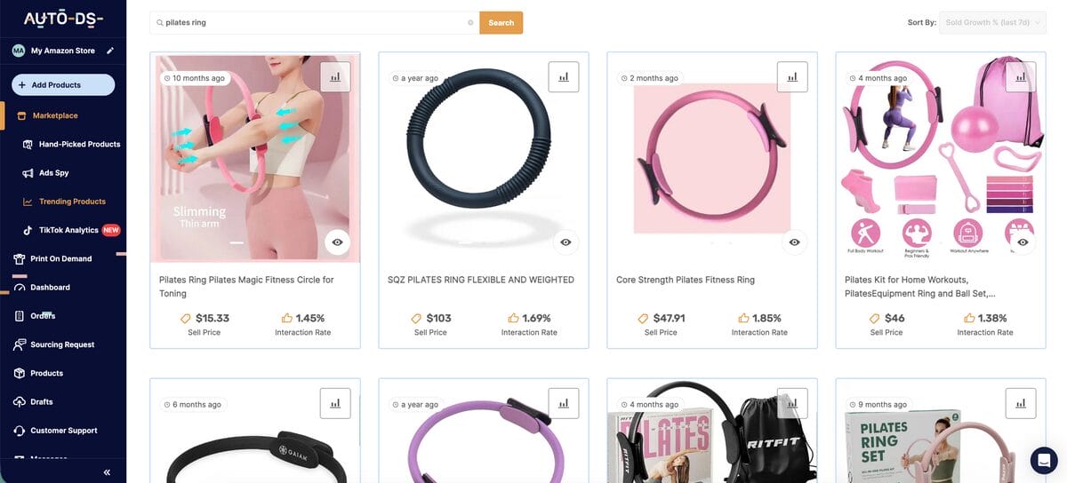 Pilates ring alternatives from AutoDS trending products feature
