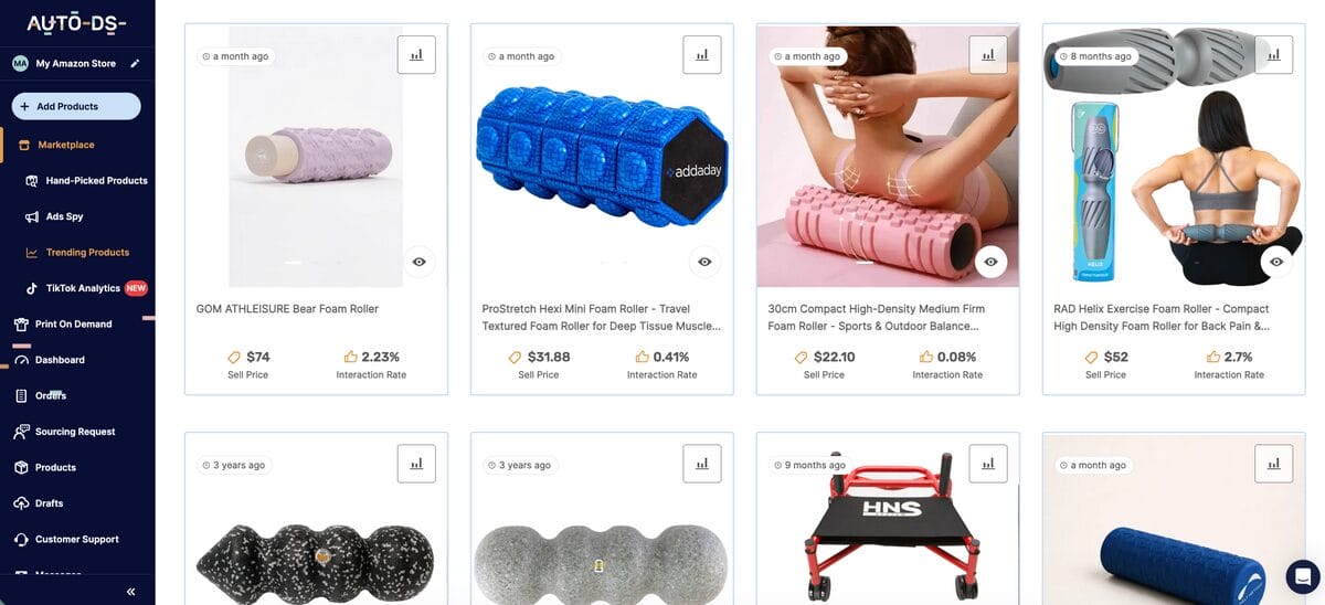 Foam roller alternatives from AutoDS trending products feature