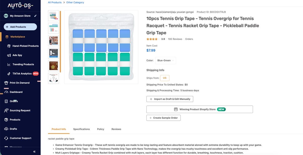 Tennis overgrip pack in pastel colors from the AutoDS marketplace