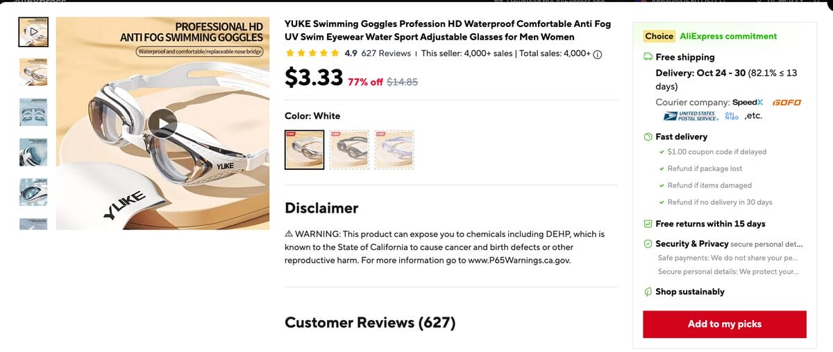 AliExpress Swimming Goggles