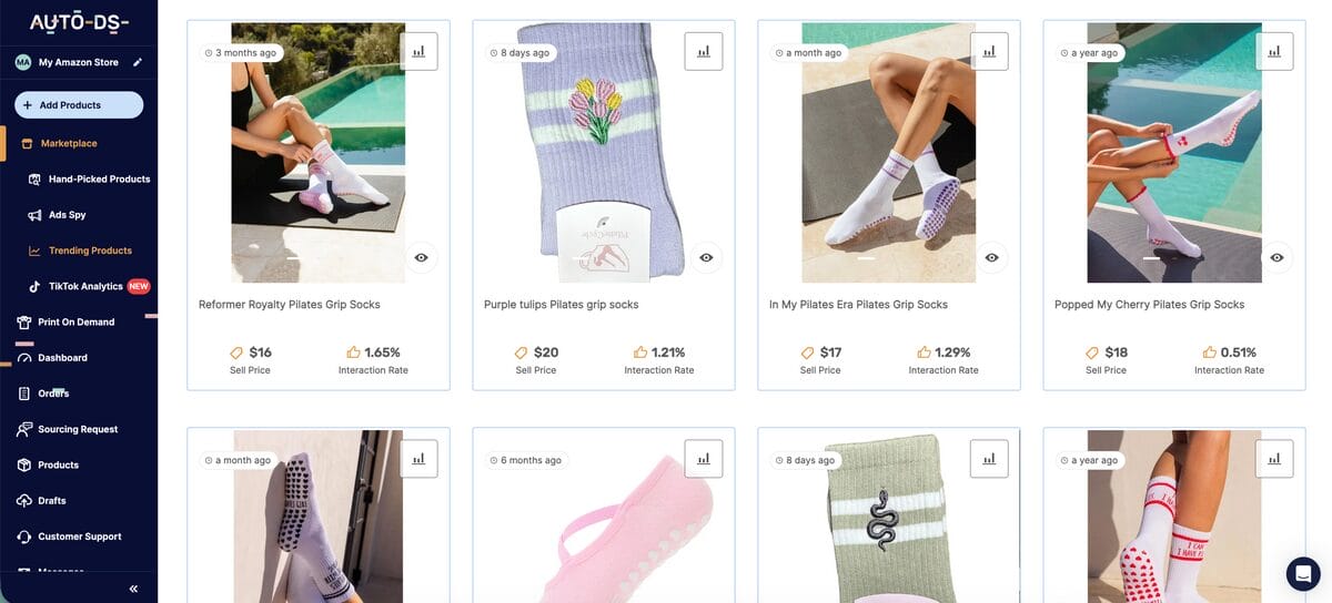 Pilates grip socks from AutoDS trending products