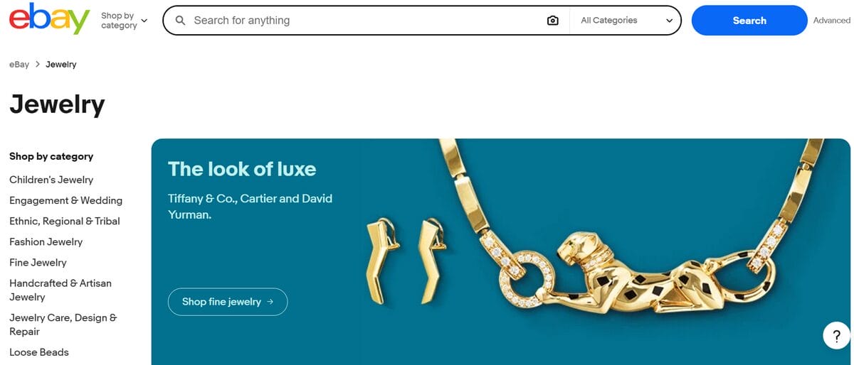 eBay jewelry category page