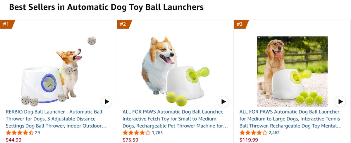 Amazon best sellers featuring automatic dog ball launchers