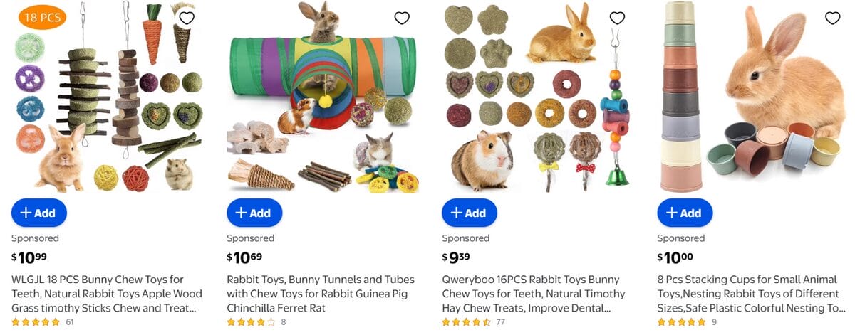 Online store catalog of rabbit toy sets