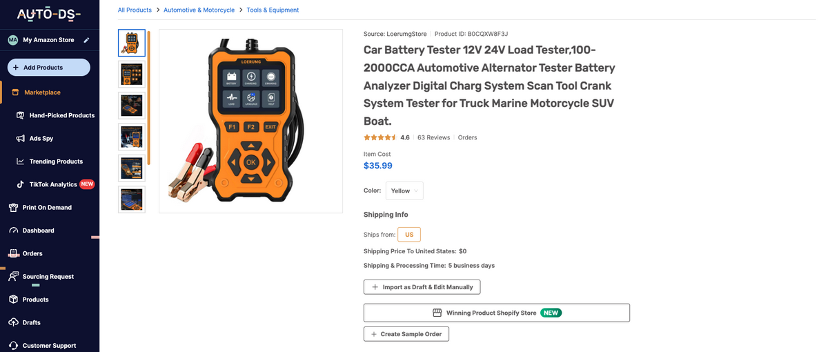 Car Battery And Alternator Tester, one of the best auto parts dropshipping products