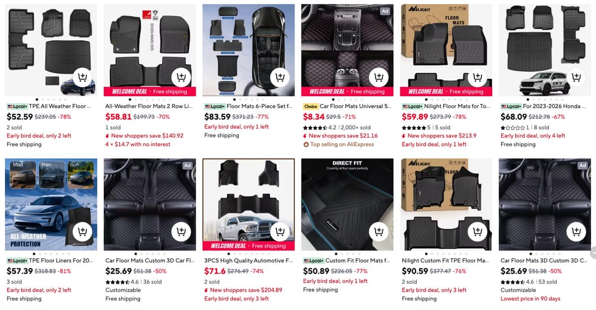 Car Floor Mats, one of the best auto parts dropshipping products