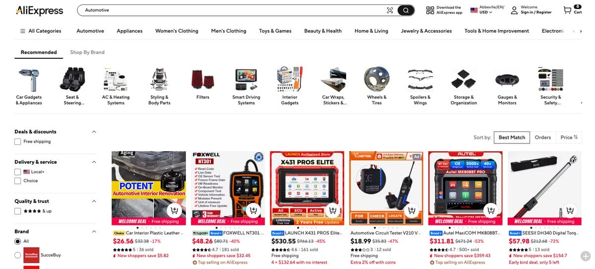 AliExpress, one of the best suppliers for auto parts dropshipping and car accessories