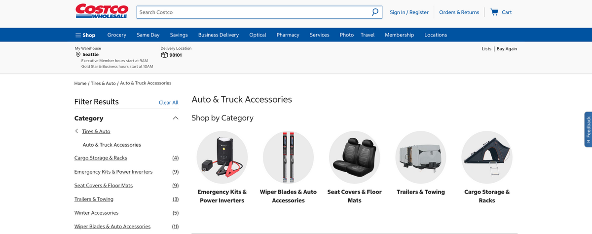 Costco, one of the best suppliers for auto parts dropshipping and car accessories