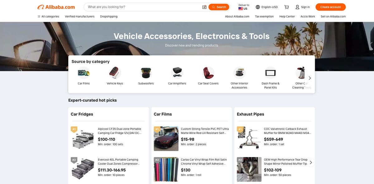 Alibaba, one of the best suppliers for auto parts dropshipping and car accessories