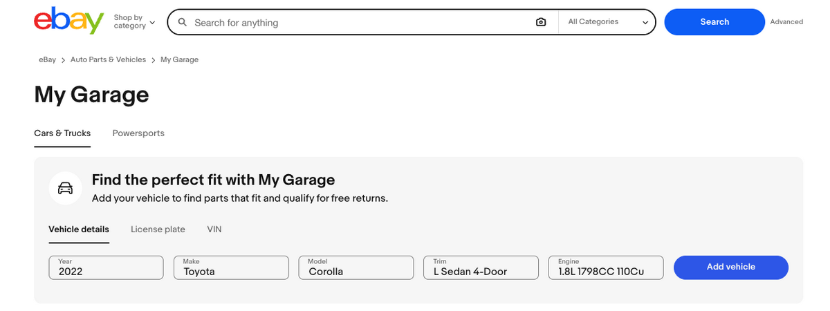 eBay Motors' My Garage for auto parts dropshipping