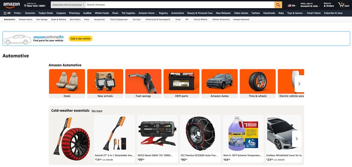 Amazon, one of the best suppliers for auto parts dropshipping and car accessories