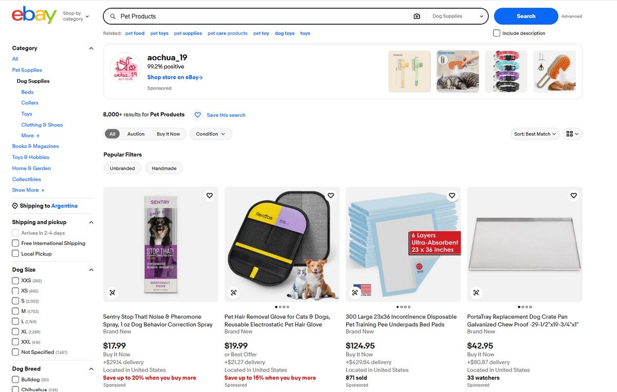 Search results on eBay