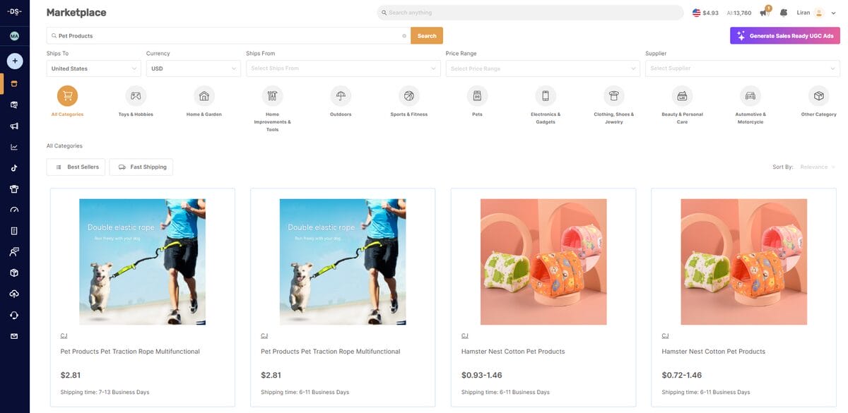 Comparing prices on AutoDS's marketplace