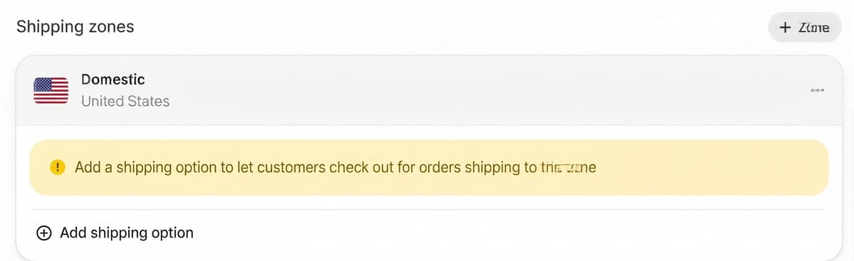 Shopify shipping zone for the United States with the option to add a new shipping rate