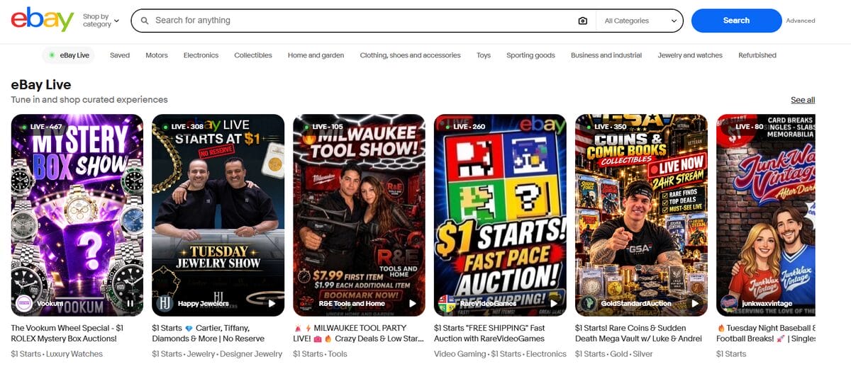 eBay landing page