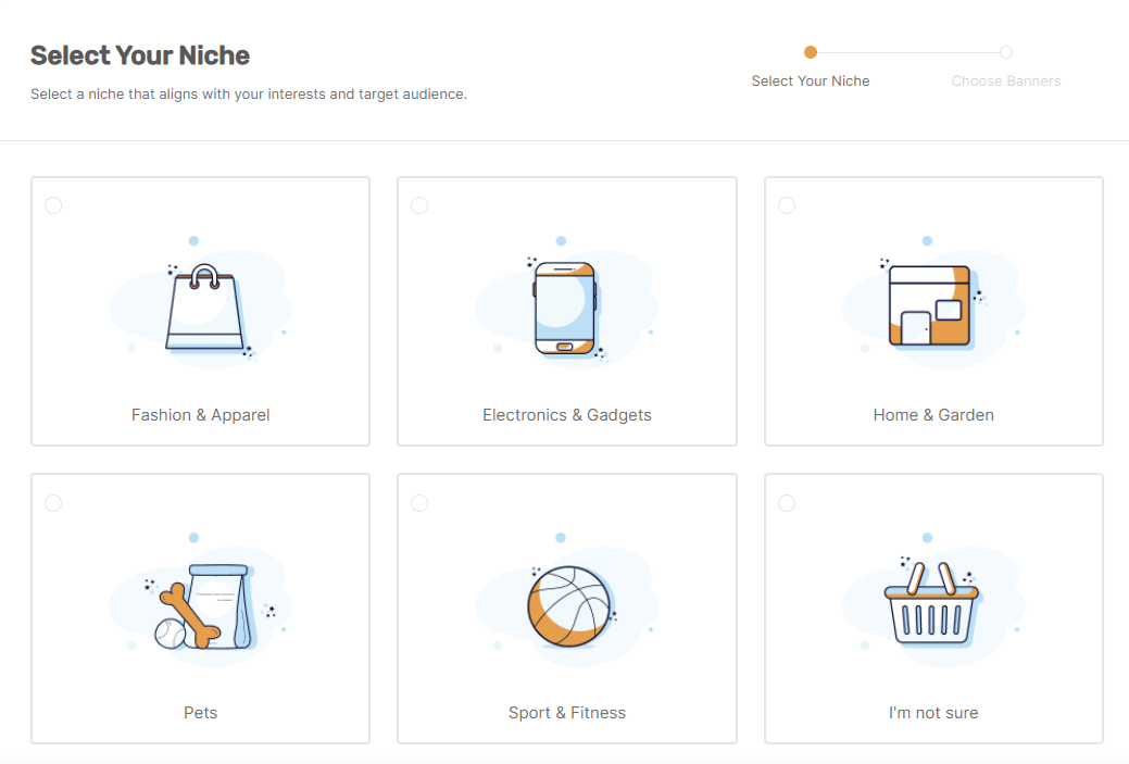 AutoDS AI Store Builder niche selection with fashion, electronics, home and garden, pets, and fitness options