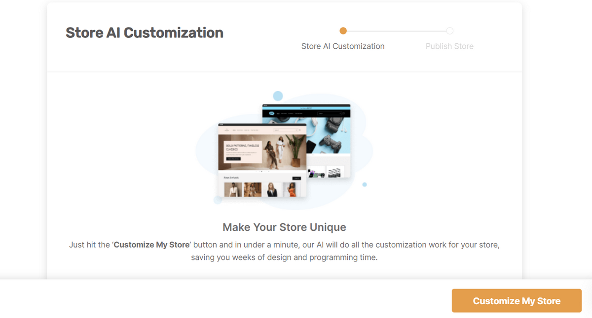 AutoDS Store AI Customization page for automatically customizing the design of a Shopify store